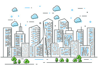 Concept city line illustration with tree