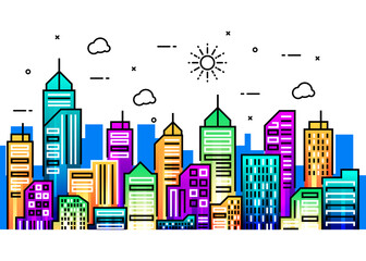 Illustration city line background with colorful