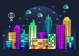 City line illustration in colorful background