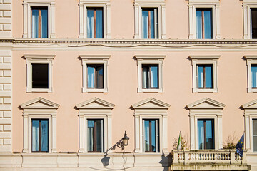 Old building's facade in Navona Square (Piazza Navona). Rome, Italy, Feb 2015