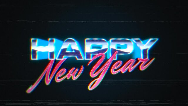 Happy New Year with noise lines and grunge texture, motion holidays and retro style background for New Year and Merry Christmas