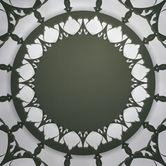 Postcard template in dark green color with Greek white pattern prepared for typography.