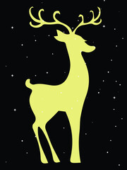 Obraz na płótnie Canvas Gold Christmas reindeer greeting card on black background with snowflakes