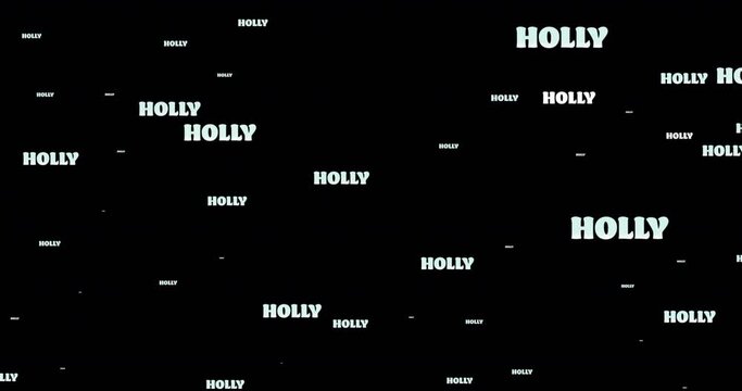 Animation of holly text in repetition at christmas on black background
