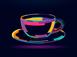 A cup or mug of hot drink. A cup of coffee, cup of tea, abstract, colorful drawing. Vector illustration of paints