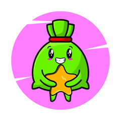 Cartoon money bag mascot holding big red heart in cute style for t-shirt, sticker, and logo element