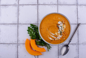 Traditional vegetarian pumpkin cream soup.
