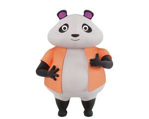 Cartoon character shows a thumbs up. 3D funny fat panda isolated on a white background. 3d render. © Om.Nom.Nom