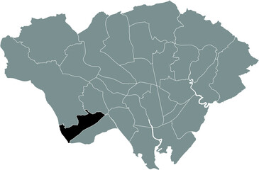 Black location map of the Ely electoral ward inside gray urban districts map of the Welsh capital city of Cardiff, United Kingdom