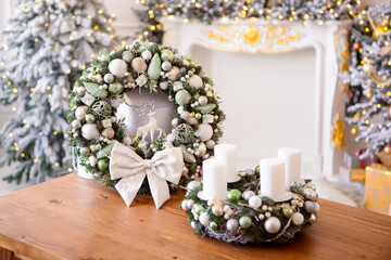 New Year's decor 
New Year's or Christmas table
The table is covered with food