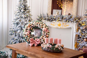 New Year's decor 
New Year's or Christmas table
The table is covered with food