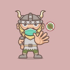 cute cartoon vikings care about health, fight the virus. vector illustration for mascot logo or sticker