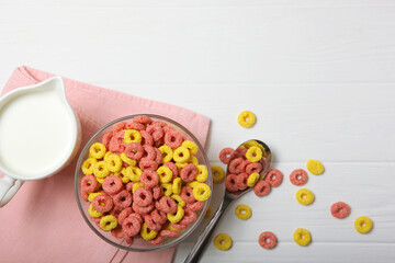 colored corn rings for breakfast on the table close-up