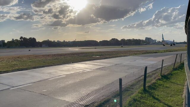 Airplanes Taking Off at the Aeroparque Jorge Newbery Airport in Buenos Aires, Argentina. 4K Resolution.