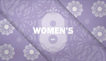 Template Greeting Brochure 8 march international womens day purple color with vintage white pattern