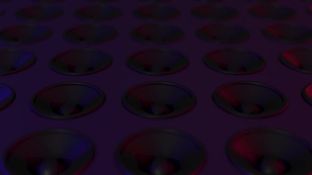 Speaker membranes stacked in disco, pub or club in loop