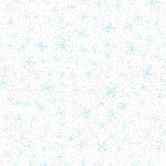 Hand Drawn Snowflakes Christmas Seamless Pattern. Subtle Flying Snow Flakes on chalk snowflakes Background. Alluring chalk handdrawn snow overlay. Artistic holiday season decoration.