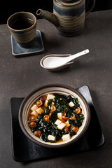 miso soup on the dark background