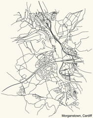 Obraz premium Detailed navigation urban street roads map on vintage beige background of the quarter Morganstown electoral ward of the Welsh capital city of Cardiff, United Kingdom
