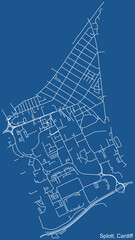 Detailed navigation urban street roads map on blue technical drawing  background of the quarter Splott electoral ward of the Welsh capital city of Cardiff, United Kingdom