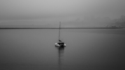boat on a raining day