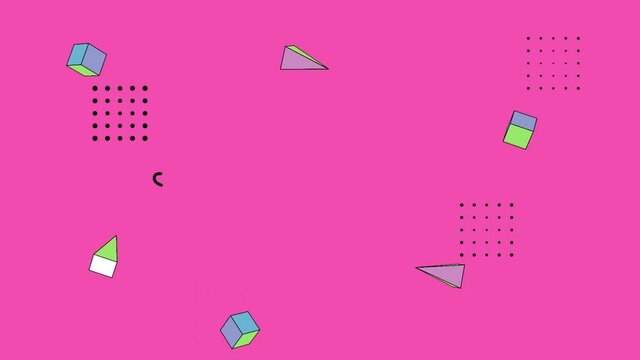 Pink memphis pattern with triangles and cubes, motion abstract business and corporate style background