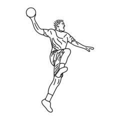 Fototapeta na wymiar Vector black line sketch illustration of a handball player