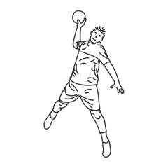 Fototapeta na wymiar Vector black line sketch illustration of a handball player
