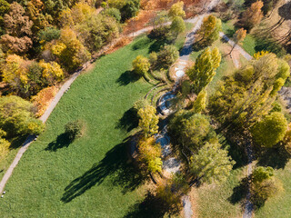 Aerial Autumn view of South Park in city of Sofia, Bulgaria