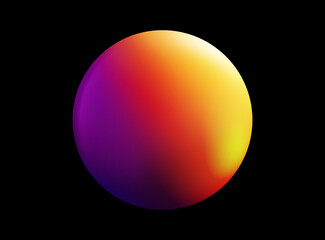 gradient ball illustration in trendy color. a colorful sphere in red yellow gradient for banner, template, web element, etc. colored circle on black background in contemporary style.