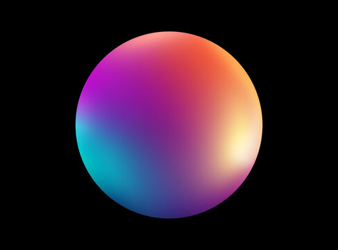 gradient ball illustration in trendy color. a colorful sphere in red blue gradient for banner, template, web element, etc. colored circle on black background in contemporary style.