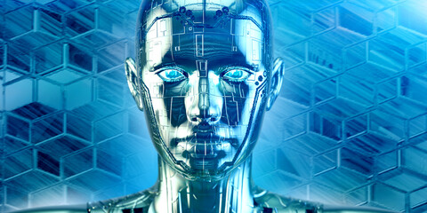 artificial intelligence robot woman's face 3d render