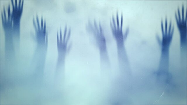 Mystical hands of people, please help me, motion horror, mystical and Halloween style background
