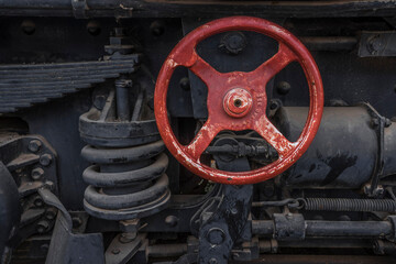 Fototapeta na wymiar Brake wheel on an old railway wagon.
