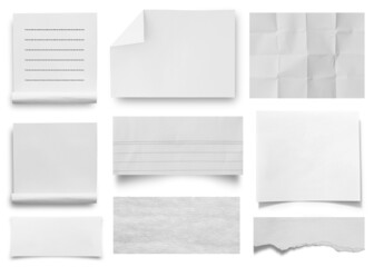 Collection of torn paper isolated on white background