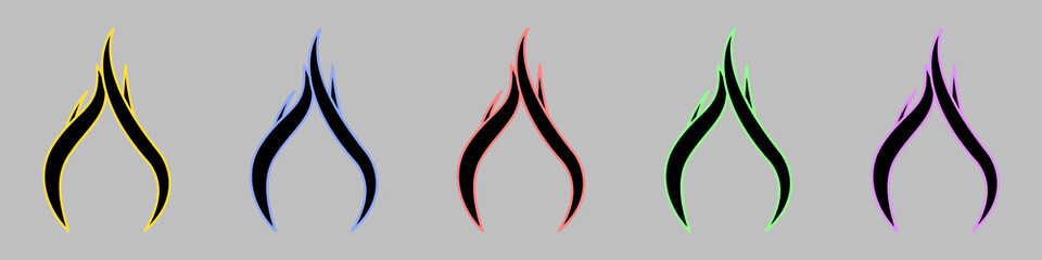 Tongues of fire vector set. Colored fire tongues in a flat style. Flame vector concept. Vector illustration.