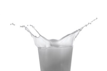A glass of milk splash isolated on white background.	