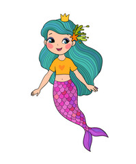 Cute cartoon mermaids. Siren. Sea theme. vector illustration. Beautiful cartoon girl with a fish tail