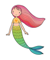 Cute cartoon mermaids. Siren. Sea theme. vector illustration. Beautiful cartoon girl with a fish tail