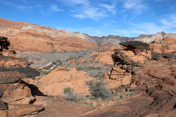 Rock layers showing different colors represent different geological times, Snow Canyon State Park, Utah