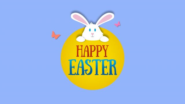 Happy Easter with rabbit and spring butterfly, motion holidays and spring style background