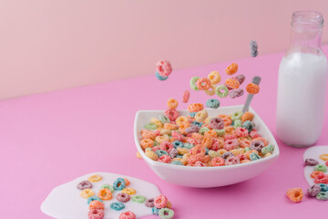 Fototapeta na wymiar Colored cereals, with milk