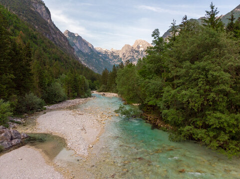 Magical turquoise color of Soca river, Slovenia
