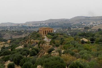 Fototapeta na wymiar Agrigento, Sicily, Valley of the Temples, Temple of Concord, Seen from a Distance