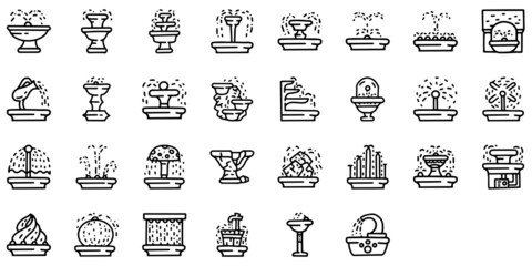 Water fountain line vector doodle simple icon set