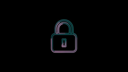 Glowing neon line Password protection and safety access icon isolated on black background. Lock icon. Security, safety, protection.