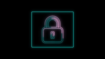 Glowing neon line Password protection and safety access icon isolated on black background. Lock icon. Security, safety, protection.