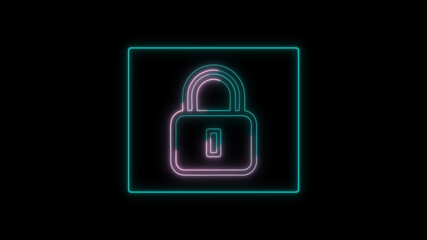 Glowing neon line Password protection and safety access icon isolated on black background. Lock icon. Security, safety, protection.