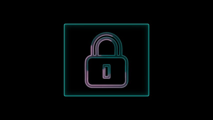 Glowing neon line Password protection and safety access icon isolated on black background. Lock icon. Security, safety, protection.