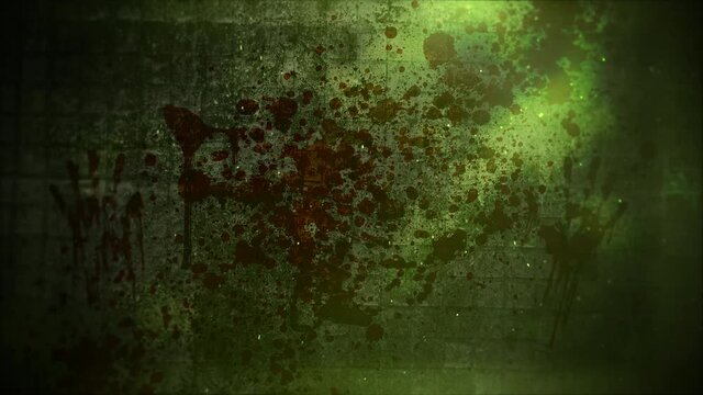 Red blood on green horror texture, motion horror, mystical and Halloween style background